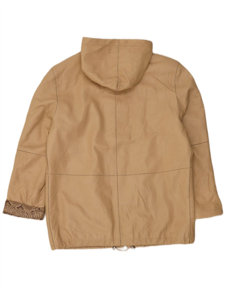 Michel Damen-Lederjacke mit Kapuze, übergroß, IT 44, mittelbeigefarbenes Leder