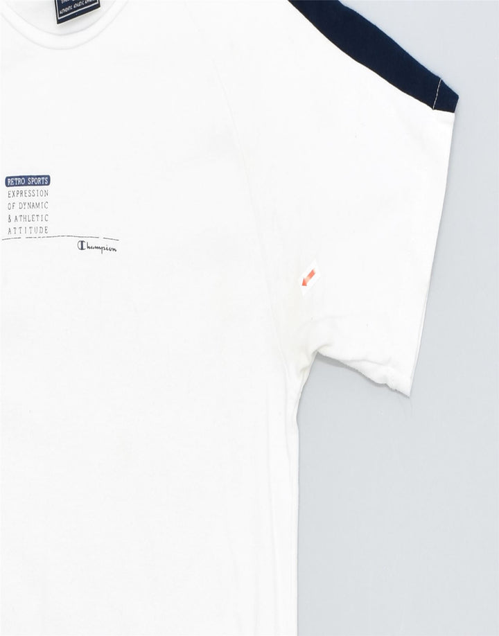 CHAMPION Womens Graphic T-Shirt Top UK 14 Large White Cotton | Vintage | Thrift | Second-Hand | Used Clothing | Messina Hembry 