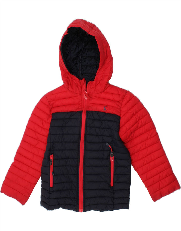 JOULES Boys Hooded Padded Jacket 5-6 Years Red Colourblock Polyamide Vintage Joules and Second-Hand Joules from Messina Hembry 
