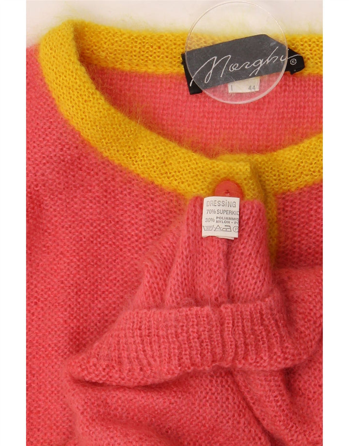VINTAGE Damen-Pullover mit Knopfkragen, IT 44, mittelrosa, Farbblock