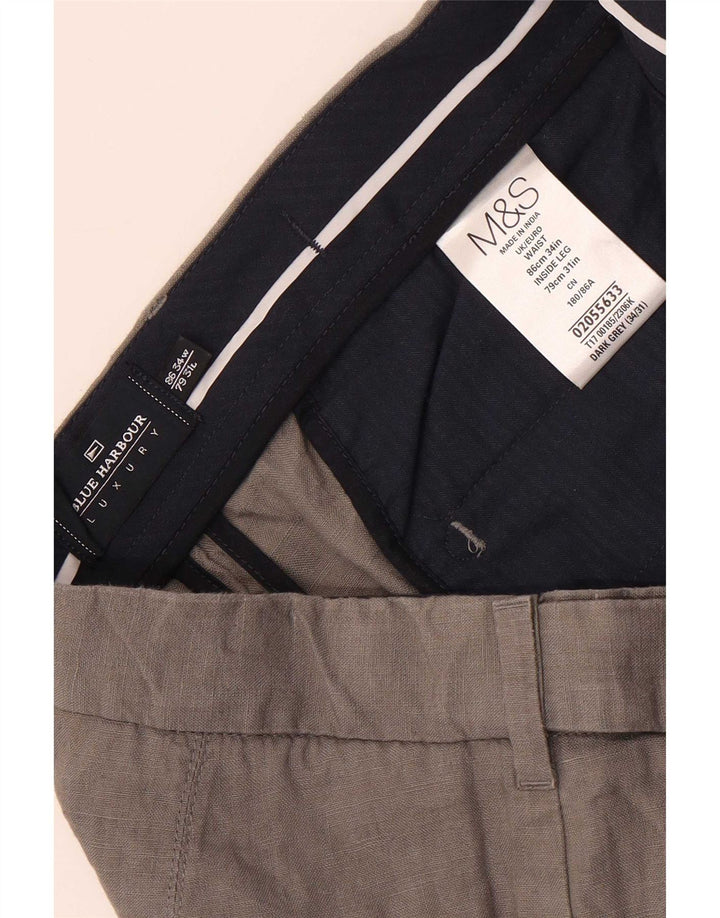 Marks & Spencer Herren Blue Harbor Straight Chino-Hose W34 L31 Grau