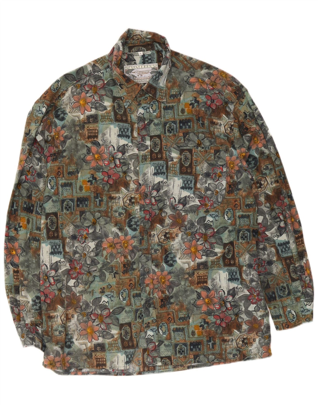 Wallees Herrenhemd, groß, grün, geblümt, Polyester