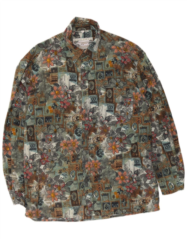 Wallees Herrenhemd, groß, grün, geblümt, Polyester