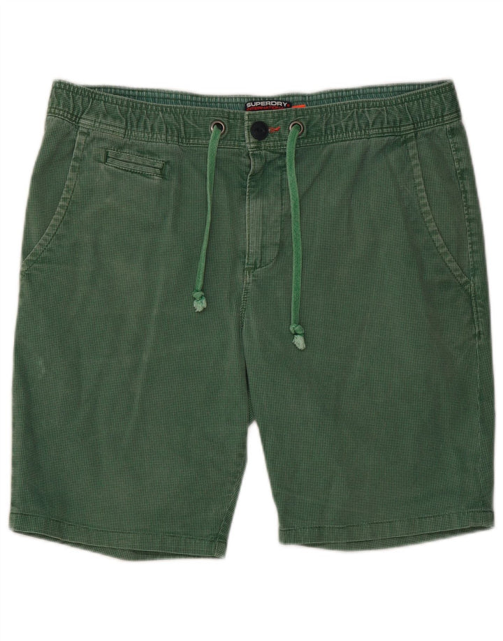 Superdry Herren-Chinoshorts, Größe L, W36, grüne Baumwolle mit Hahnentrittmuster