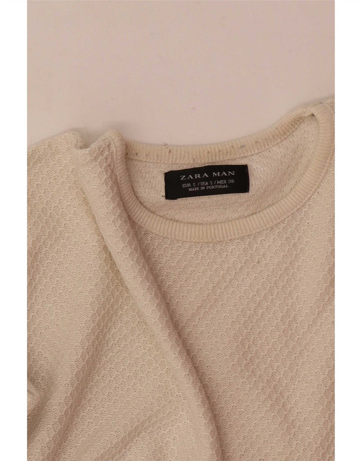 Zara Herren-Pullover mit Rundhalsausschnitt, Größe S, Beige