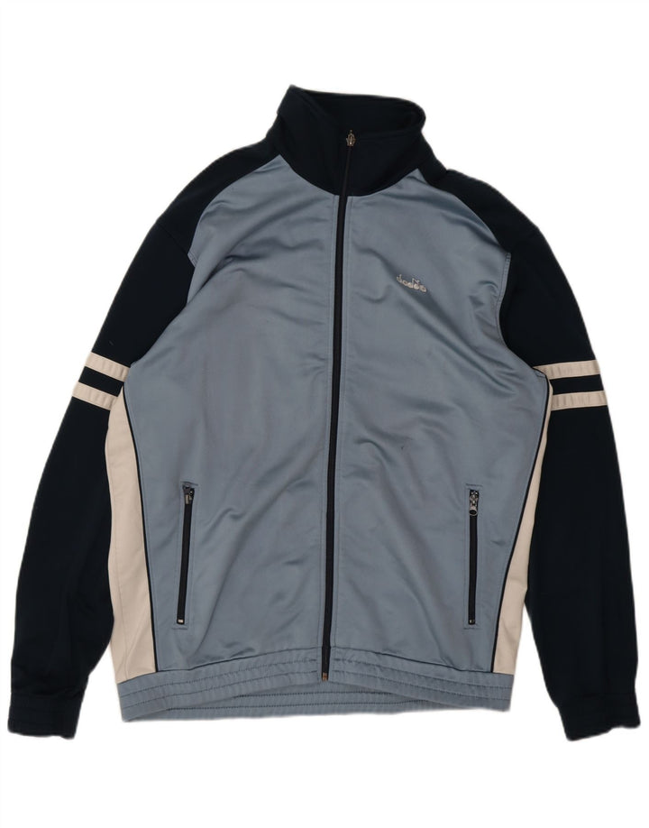 Diadora Herren-Trainingsanzug-Top-Jacke, UK 44, XL, blaues Farbblock-Polyester