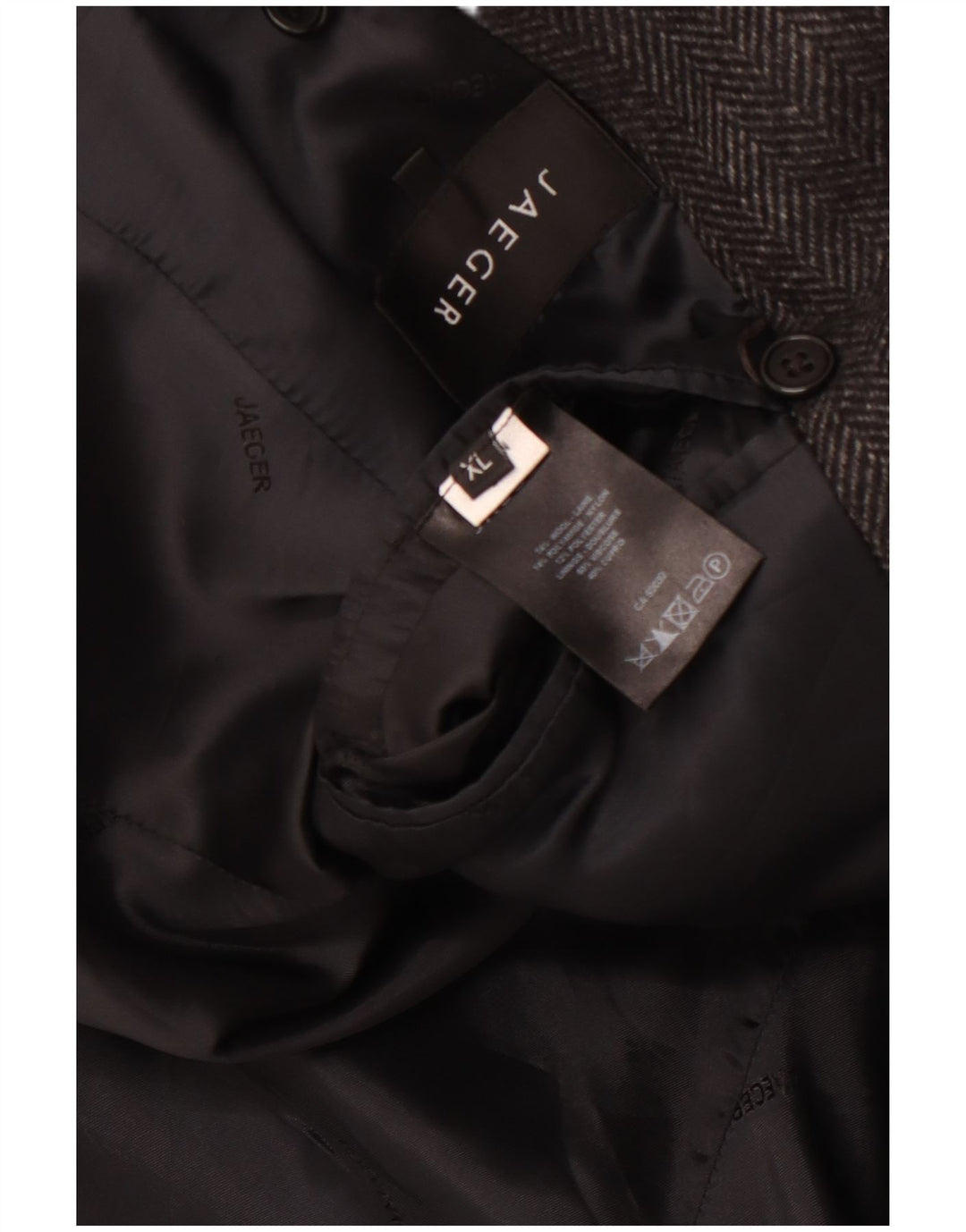 JAEGER Herren Pea Coat UK 42 XL Graue Wolle mit Fischgrätenmuster