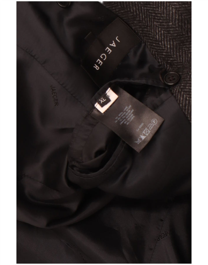 JAEGER Herren Pea Coat UK 42 XL Graue Wolle mit Fischgrätenmuster