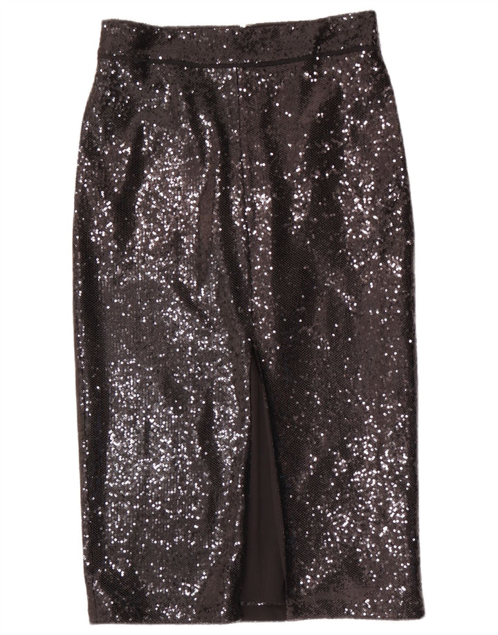 Reiss Damen Pailletten-Bleistiftrock UK 12 Medium W30 Schwarz Polyester