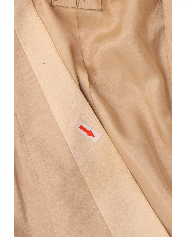 Vintage Damen Longline 1 Knopf Blazer Jacke UK 10 Kleine Beige Seide