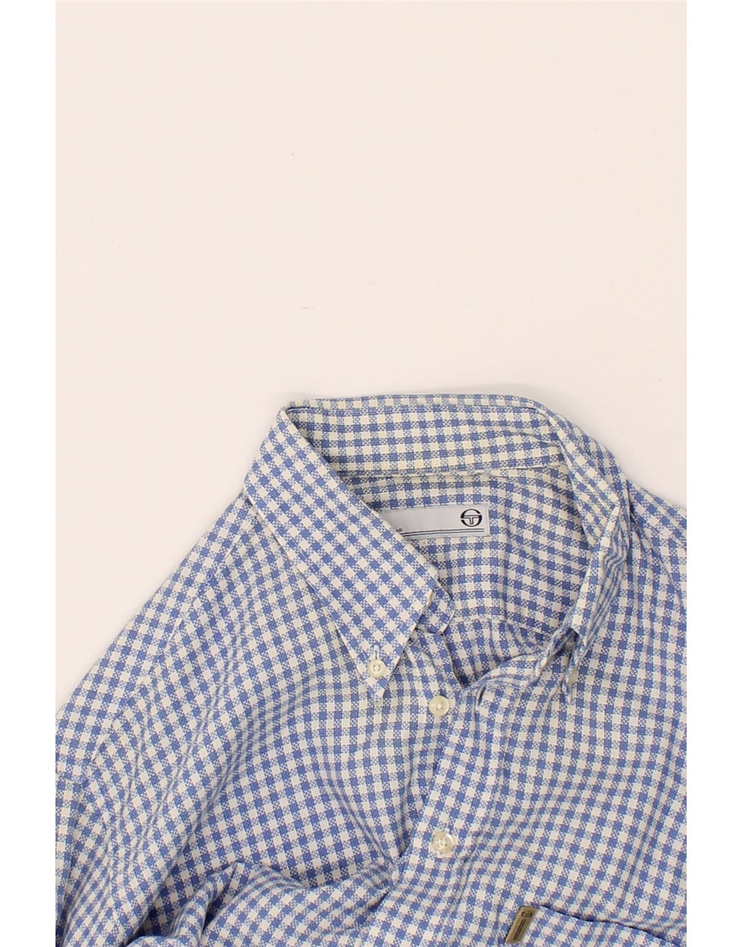 SERGIO TACCHINI Mens Shirt Medium Blue Check Cotton Vintage Sergio Tacchini and Second-Hand Sergio Tacchini from Messina Hembry 