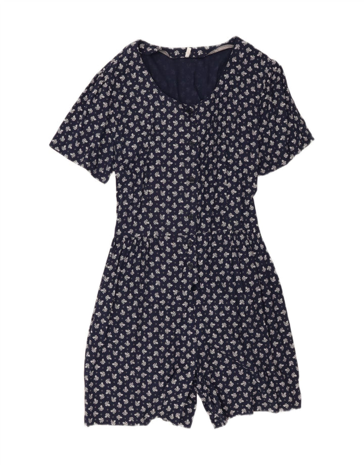 Vintage Damen Playsuit UK 20 2XL Marineblau Blumen Viskose