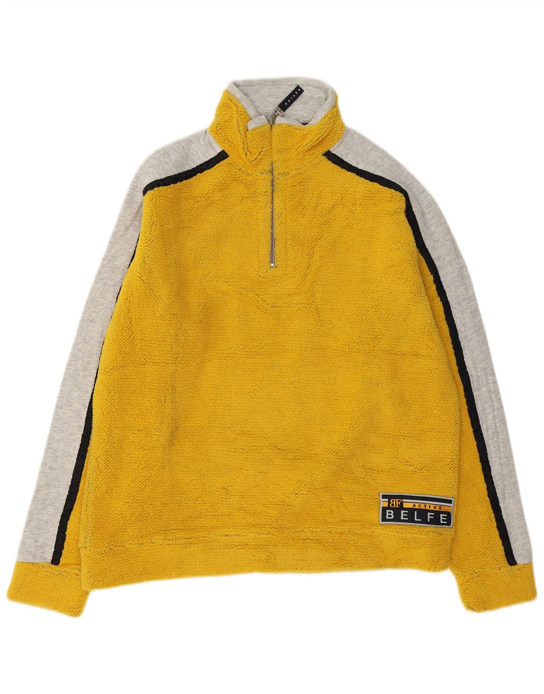 Belfe & Belfe Herren-Fleecepullover mit Reißverschluss am Hals, Mittelgelb, Farbblock