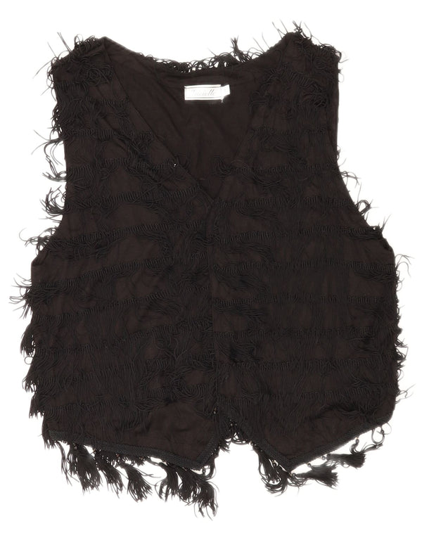 Vintage Damen Weste UK 14 Medium Schwarz Rayon