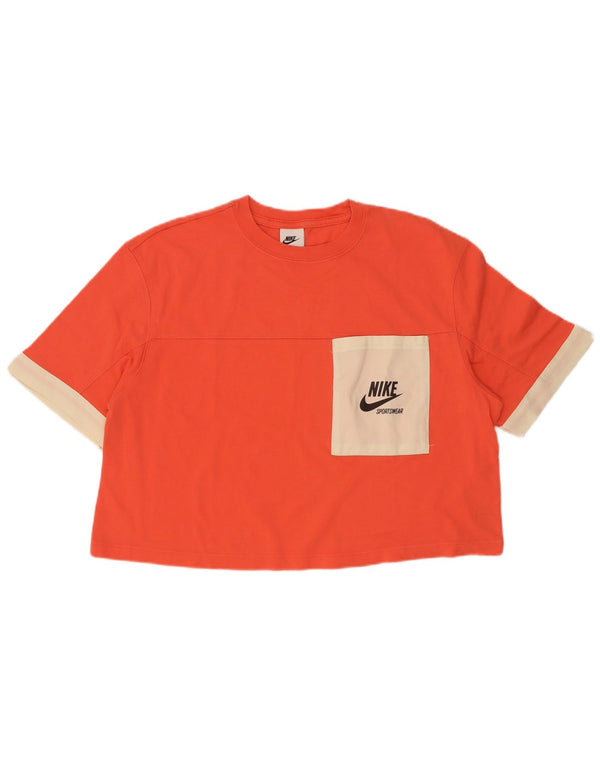 Nike Damen Crop Graphic T-Shirt Top UK 14 Medium Orange Colourblock Baumwolle