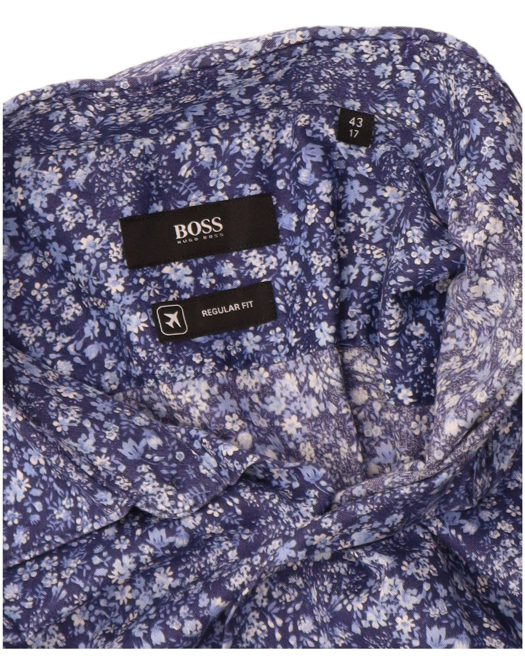 Hugo Boss Herren-Hemd mit normaler Passform, Größe 43 17 XL, blau geblümte Baumwolle