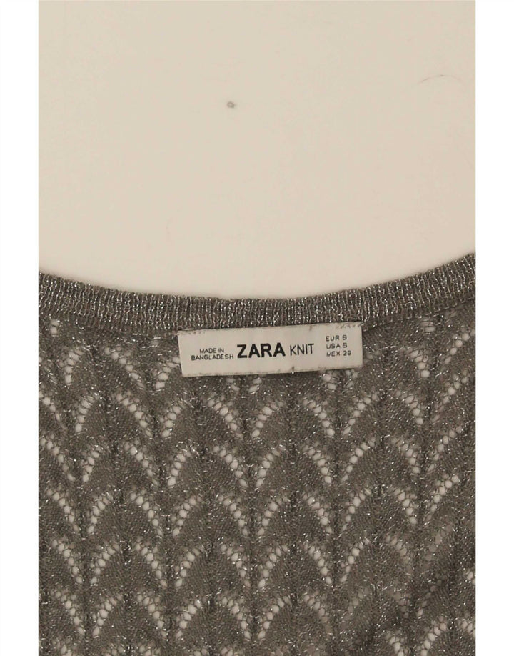 Zara Damen Häkelweste Top UK 8 Small Grau