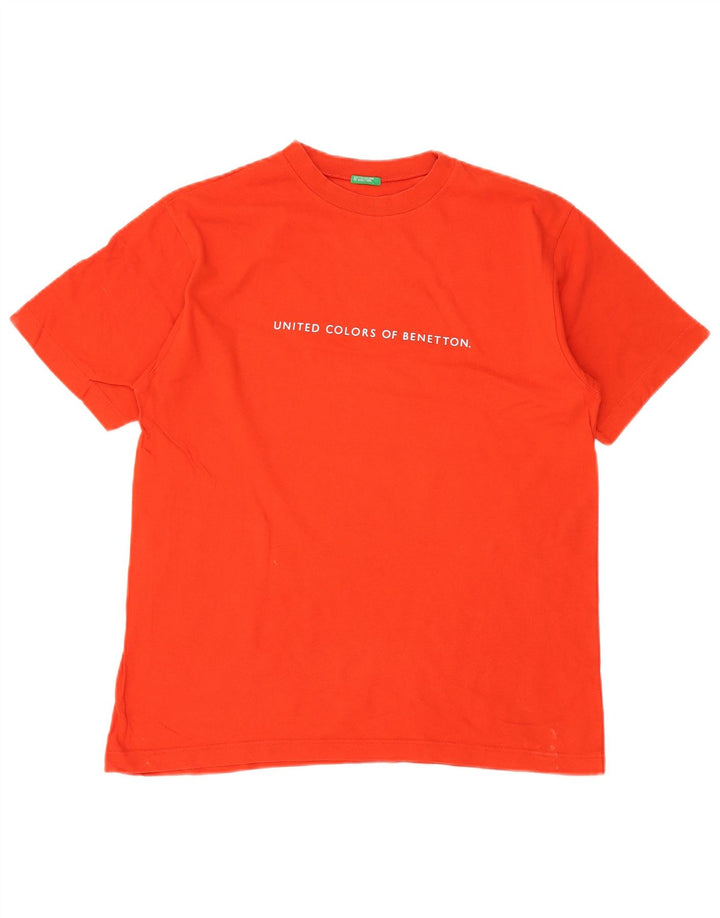 Benetton Herren-T-Shirt mit Grafik, Größe S, Orange, Baumwolle