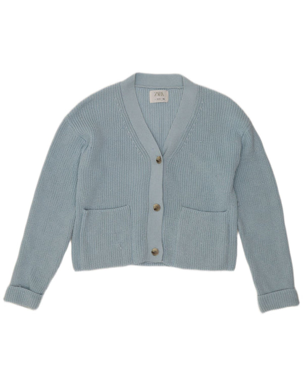 Zara Girls Crop Cardigan Sweater 13-14 Years Blue Polyester