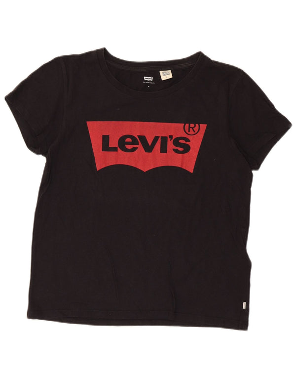 Levi's Womens Graphic T-Shirt Top UK 14 Mittelschwarze Baumwolle