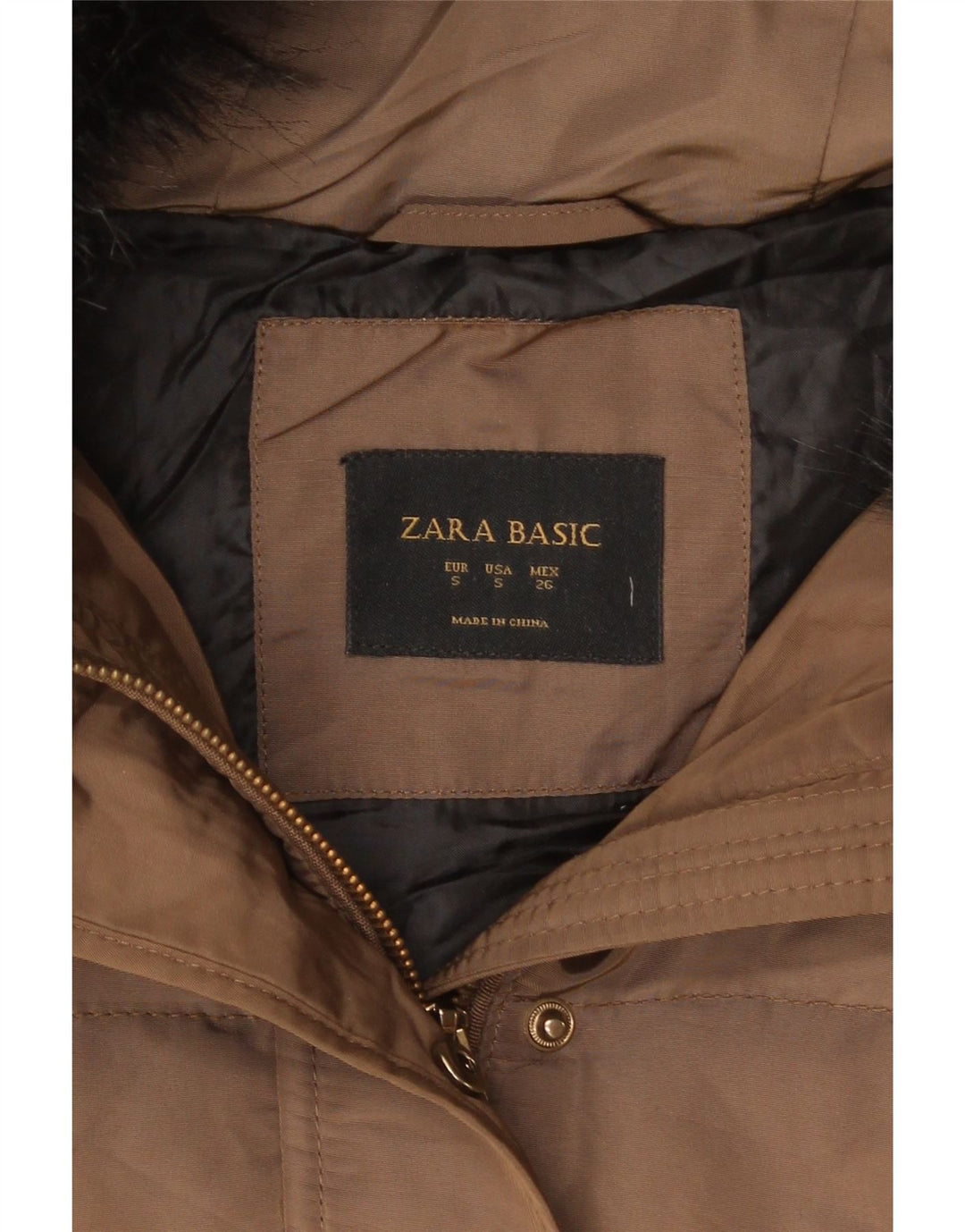 Zara Damen-Jacke mit Kapuze, gepolstert, Größe 10, Braun