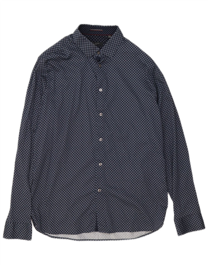 Ted Baker Herrenhemd Größe 5 XL Marineblaue geometrische Baumwolle