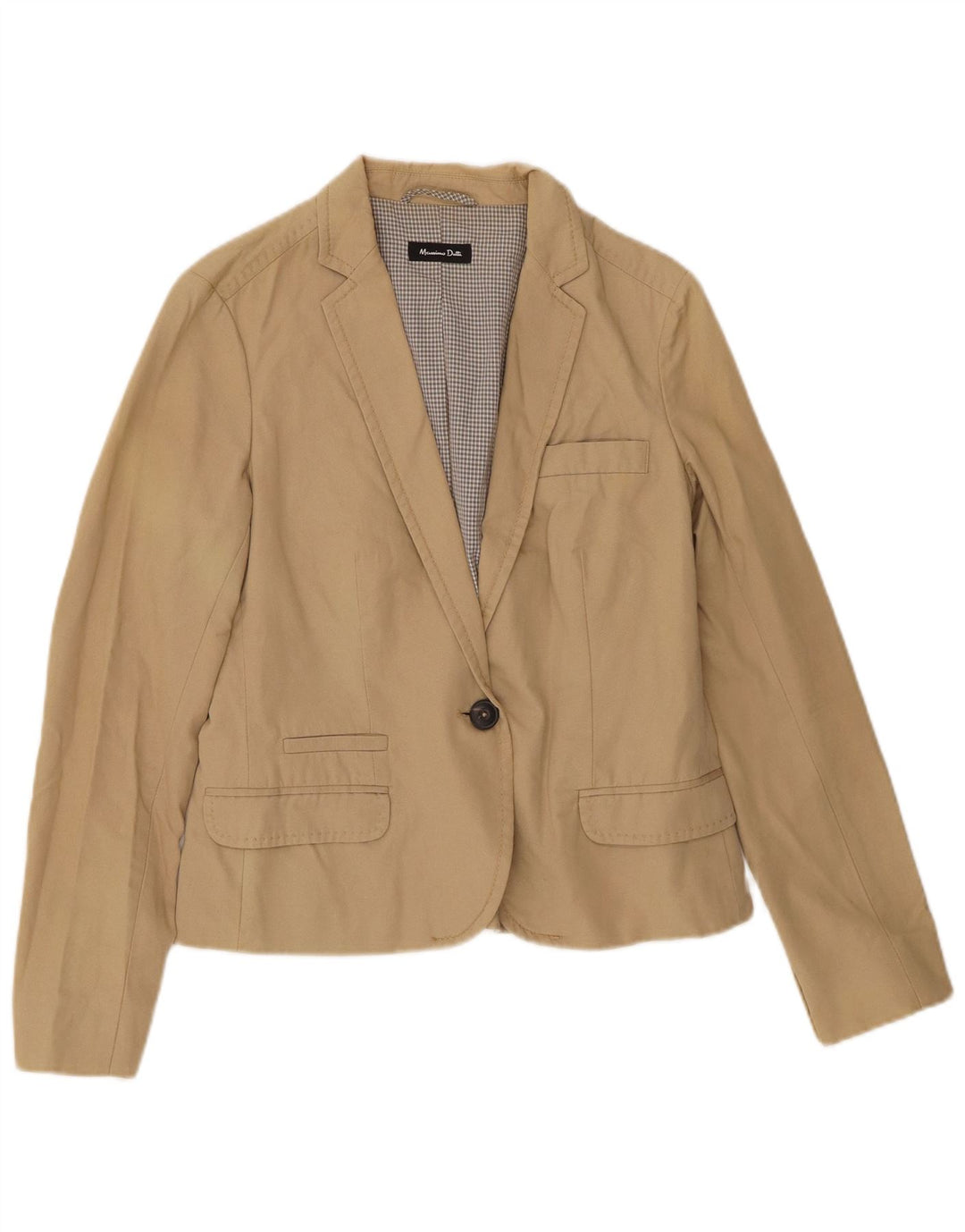MASSIMO DUTTI Damen-Blazer mit 1 Knopf, EU 40, mittelbeige Baumwolle