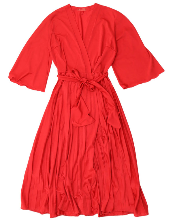 Vintage Damen Wickelkleid mit 3/4-Ärmeln, UK 12, Mittelrot