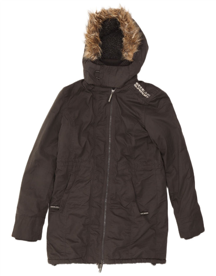 Superdry Herren-Parka mit grafischer Kapuze, UK 38, mittelgraues Polyester