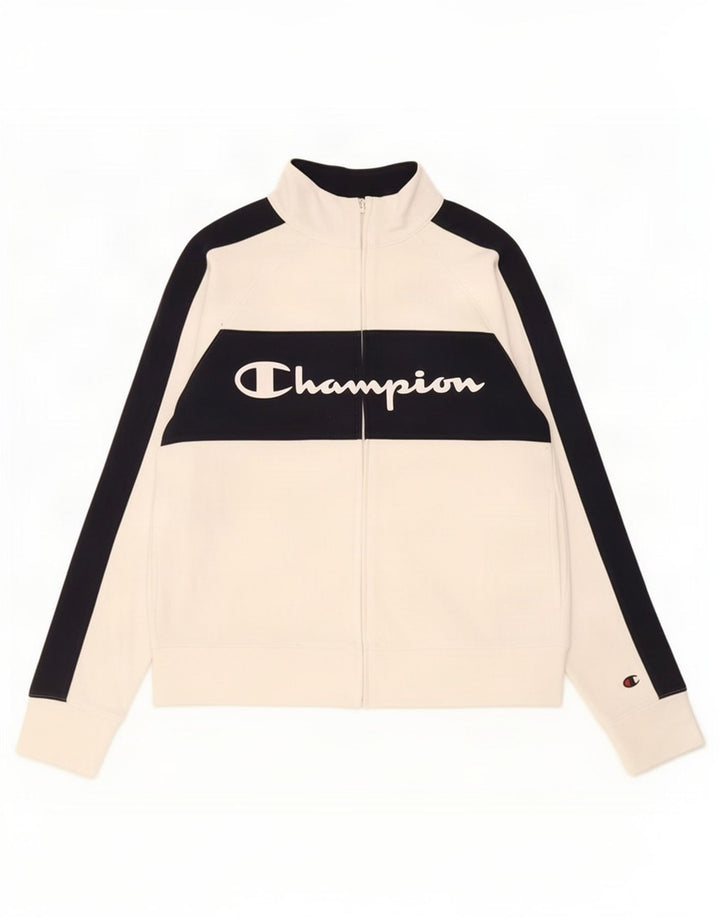 Champion Damen-Trainingsanzugoberteil mit Grafik, UK 12, Mittelweiß, Farbblock