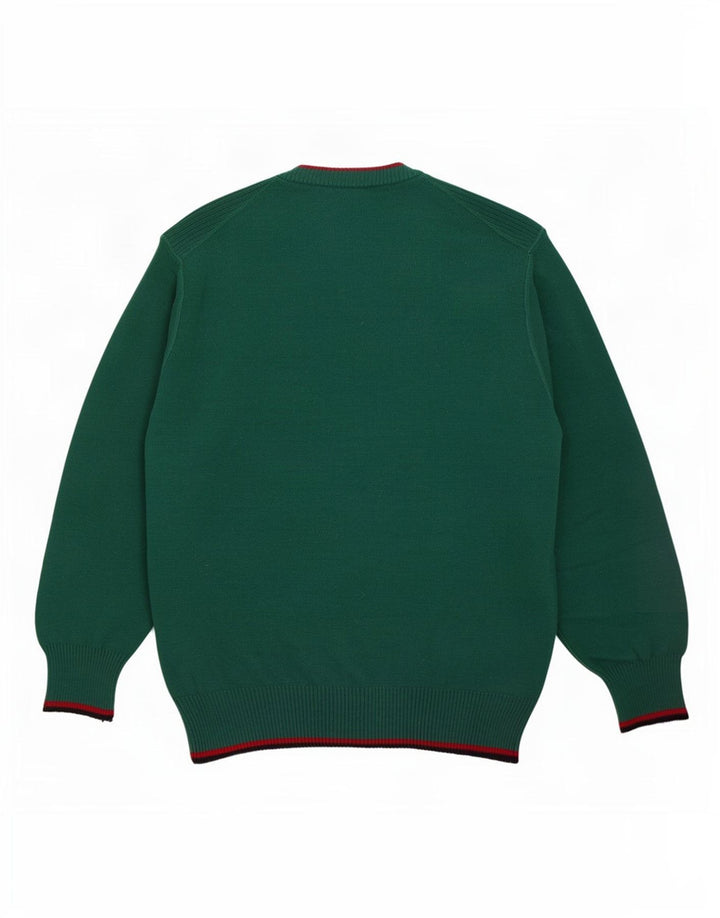Vintage Herren Pullover mit grafischem Rundhalsausschnitt, Größe L, Grün