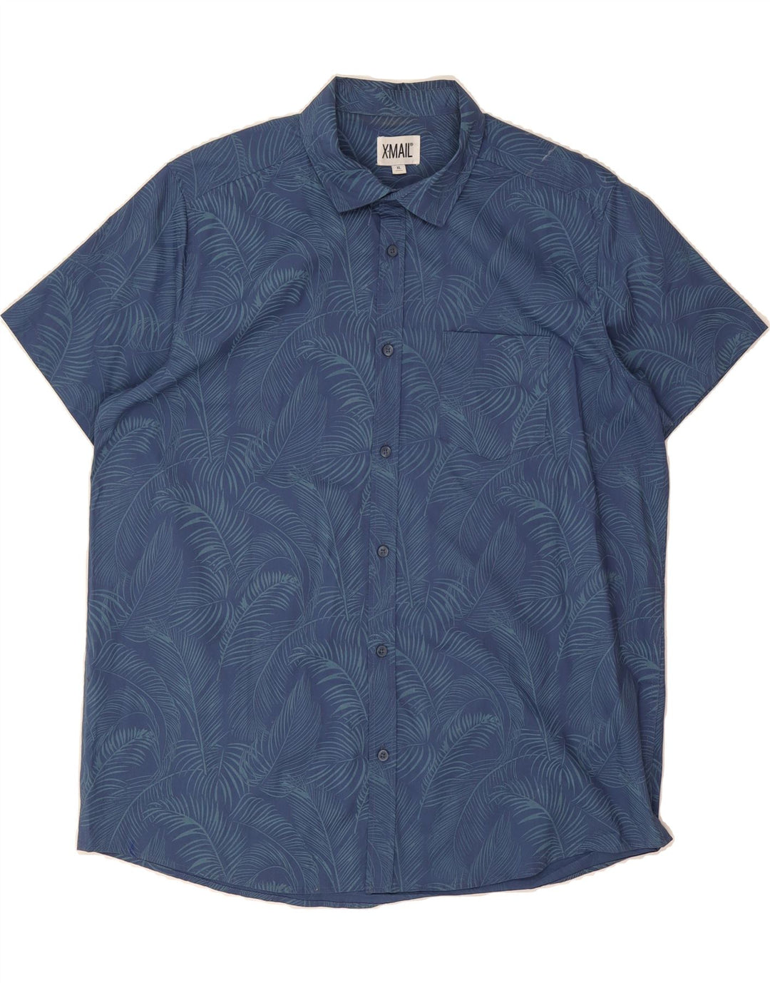 X-MAIL Mens Abstract Pattern Short Sleeve Shirt XL Navy Blue Cotton Vintage X-Mail and Second-Hand X-Mail from Messina Hembry 