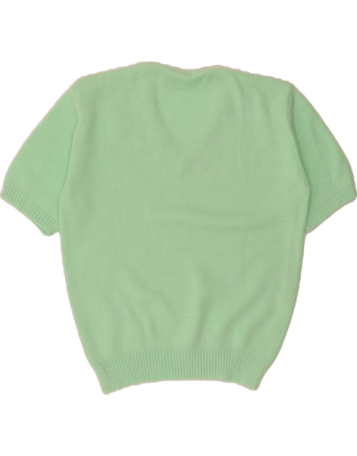 VINTAGE Womens Abstract Pattern V-Neck Jumper Sweater UK 14 Medium Green Vintage Vintage and Second-Hand Vintage from Messina Hembry 