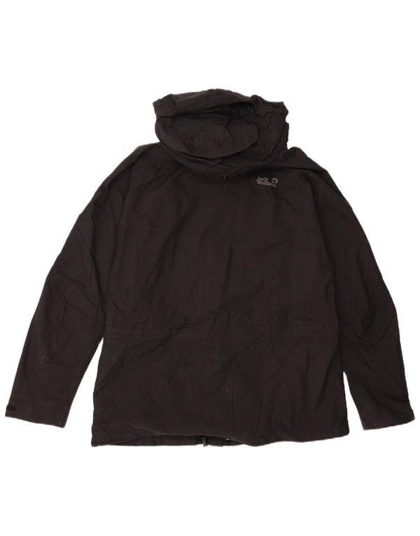 Jack Wolfskin Damen Regenjacke mit Kapuze UK 16 Large Schwarz Polyamid