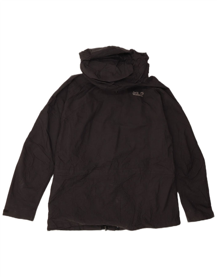 Jack Wolfskin Damen Regenjacke mit Kapuze UK 16 Large Schwarz Polyamid