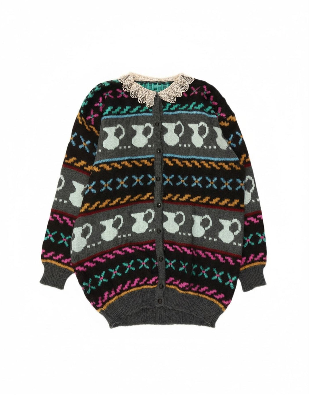 Vintage Damen Strickjacke mit abstraktem Muster, Gr. 10, klein, bunt