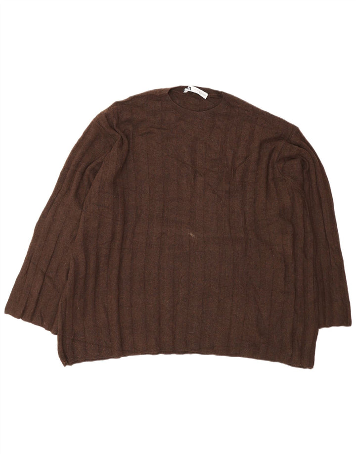 Zara Herren-Pullover, lockere Passform, Rundhalsausschnitt, mittelbraun