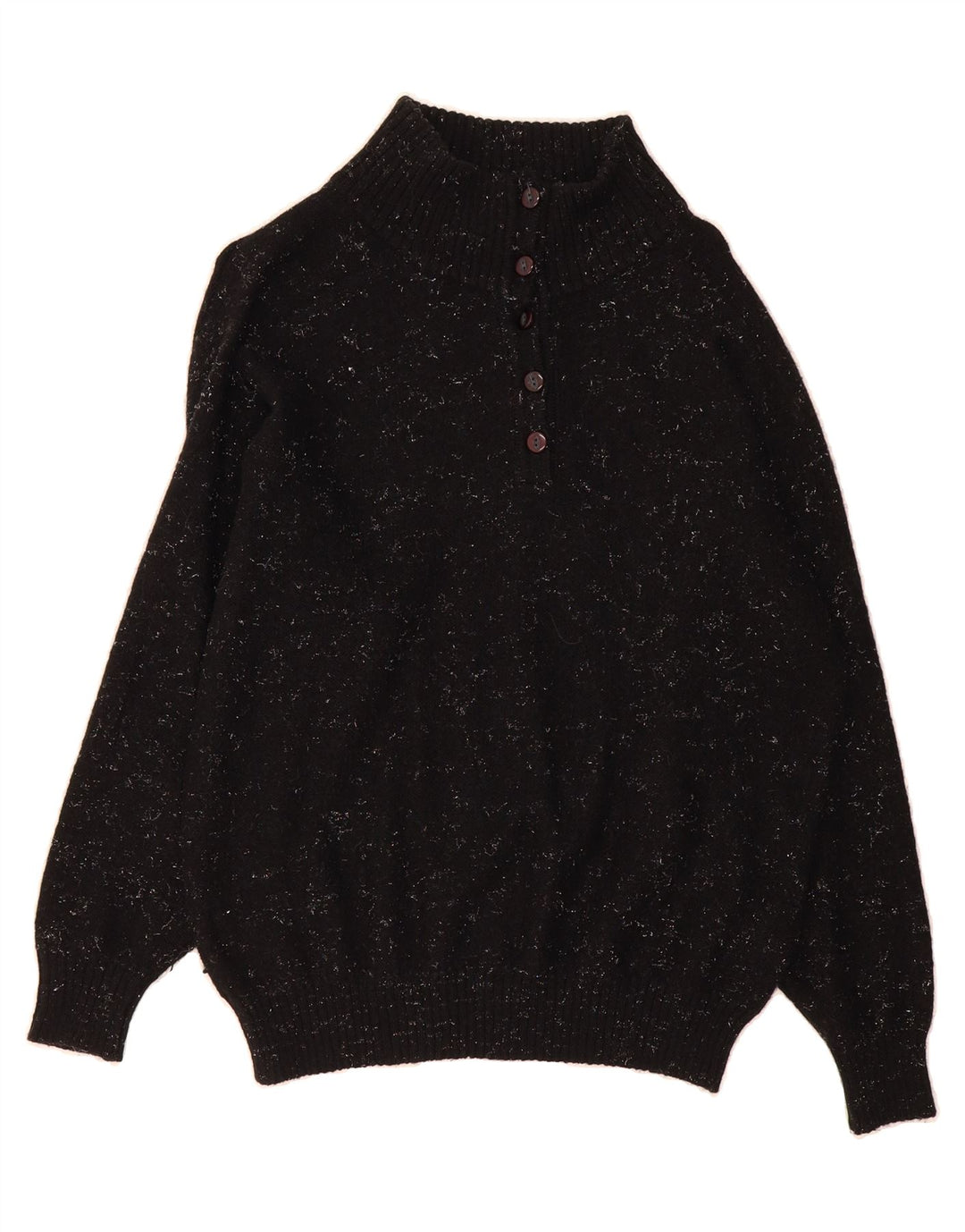 VINTAGE Womens Button Neck Jumper Sweater IT 42 Medium Black Flecked Vintage Vintage and Second-Hand Vintage from Messina Hembry 