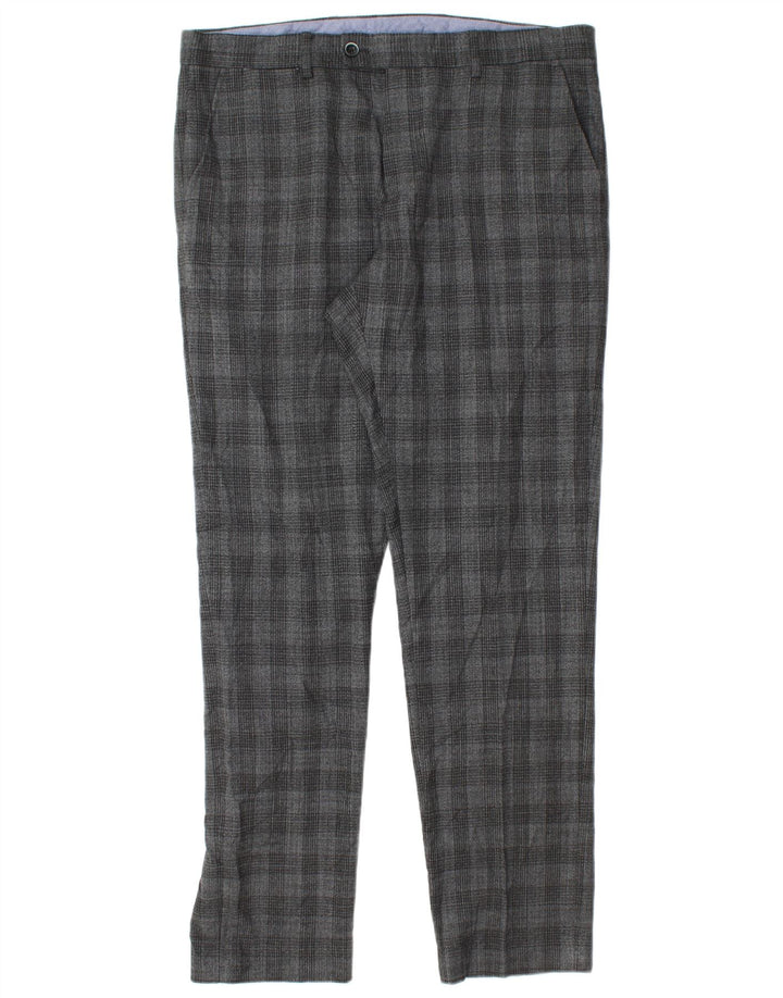 Penguin Herren-Anzughose, gerade, W34, L30, grau kariertes Polyester