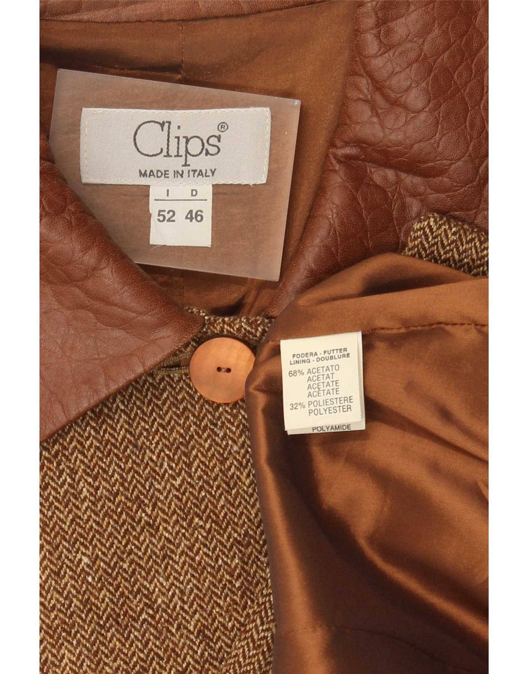 Clips Damen-Blazerjacke mit 4 Knöpfen, IT 52 2XL, braunes Acetat mit Fischgrätenmuster