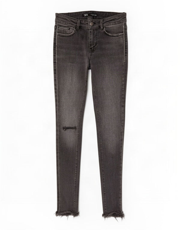 Zara Damen Distressed Skinny Jeans EU 34 2XS W24 L27 Graue Baumwolle