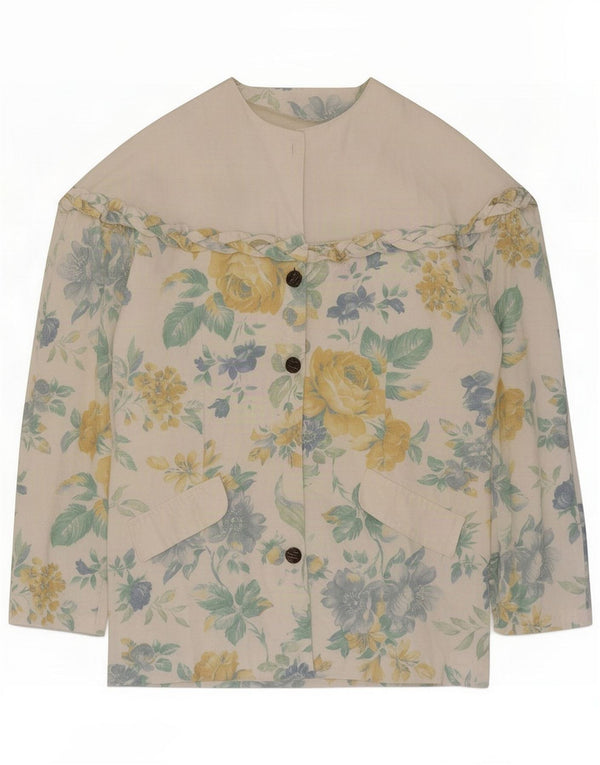 Vintage Damen 3/4-Ärmel-Hemdbluse UK 14 Medium White Floral