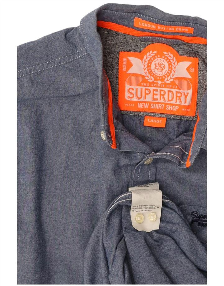 SUPERDRY Herren-Hemd, groß, aus blauer Baumwolle