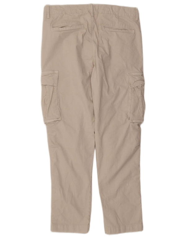 Zara Mens Slim Cargo Trousers EU 42 Large W32 L28 Off White Cotton