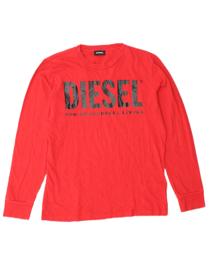DIESEL Jungen Grafik-Top, langärmelig, 11–12 Jahre, rote Baumwolle