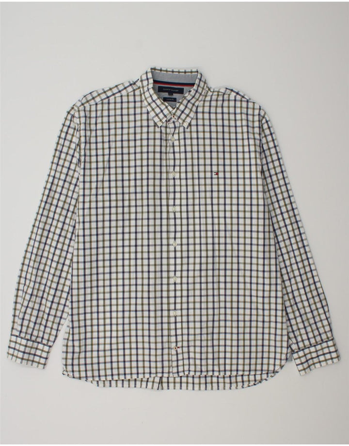 Tommy Hilfiger Herren-Hemd mit individueller Passform, 2XL, weiße Gingham-Baumwolle