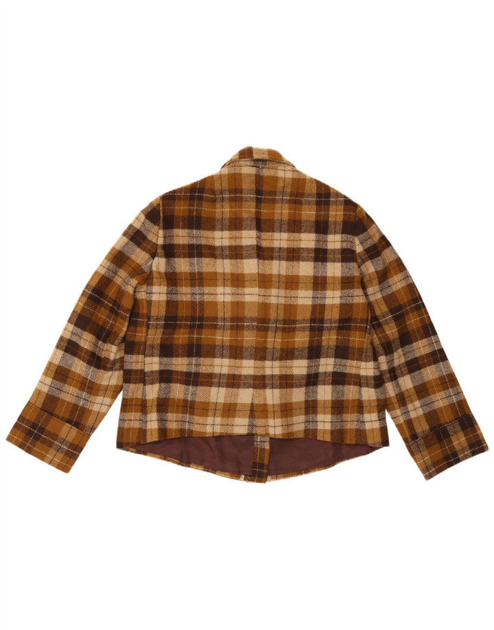 Vintage Damen 4-Knopf-Blazerjacke UK 14 Mittelbraun kariert