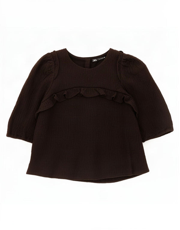 Zara Damen Crop Bluse Top UK 6 XS Schwarz Baumwolle
