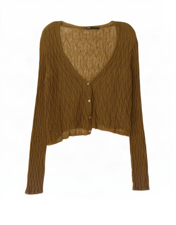 Zara Damen Crop Oversized Cardigan Top UK 10 Small Khaki