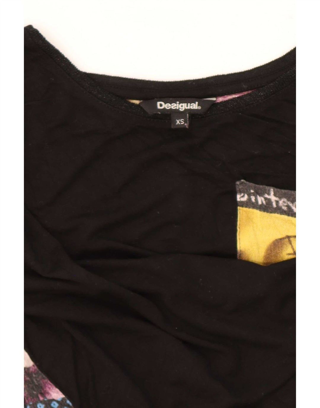 Desigual Damen Grafik-Langarmblusenoberteil UK 6 XS Schwarz Patchwork